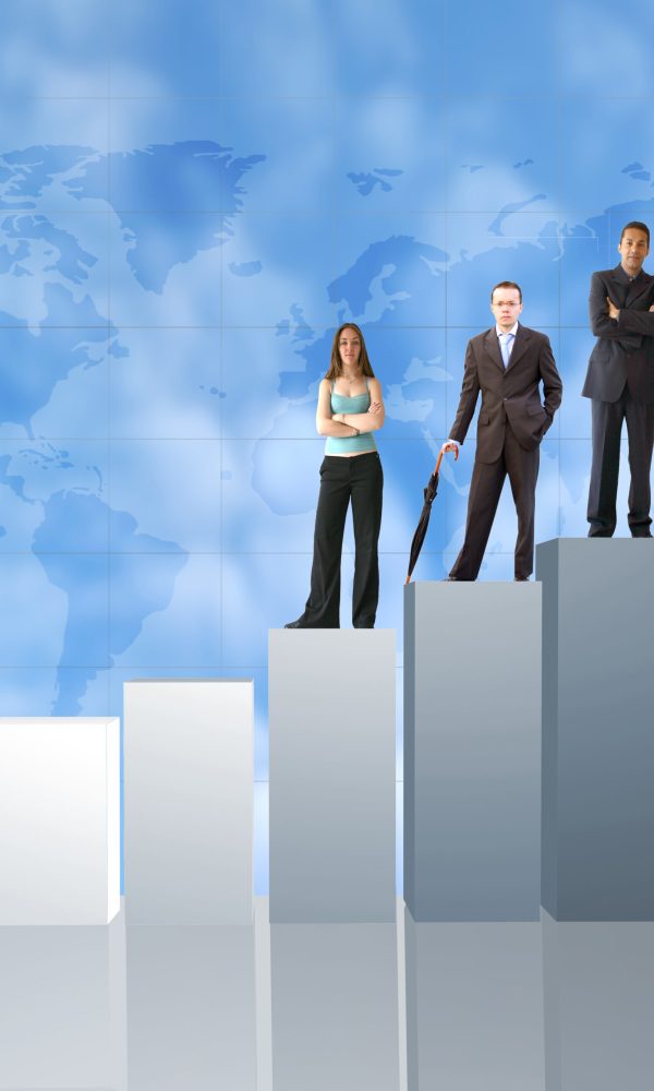 business team on a column chart